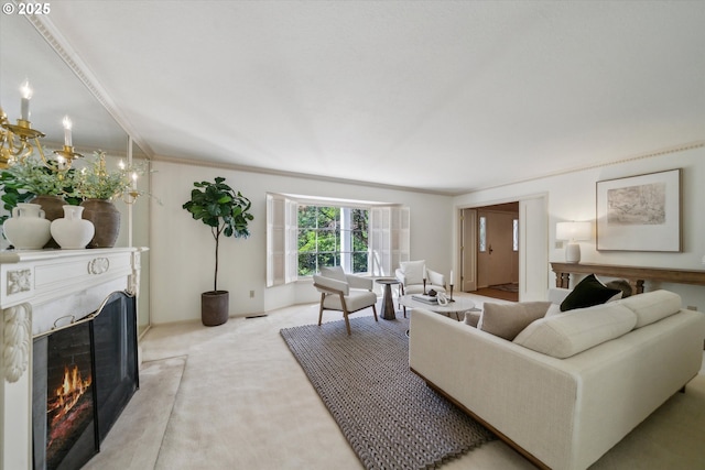 4401 SW Westdale Dr, Portland, OR 97221 - living room featuring light colored carpet and a high end fireplace