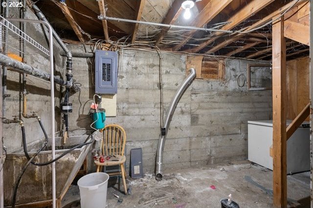 unfinished below grade area with electric panel