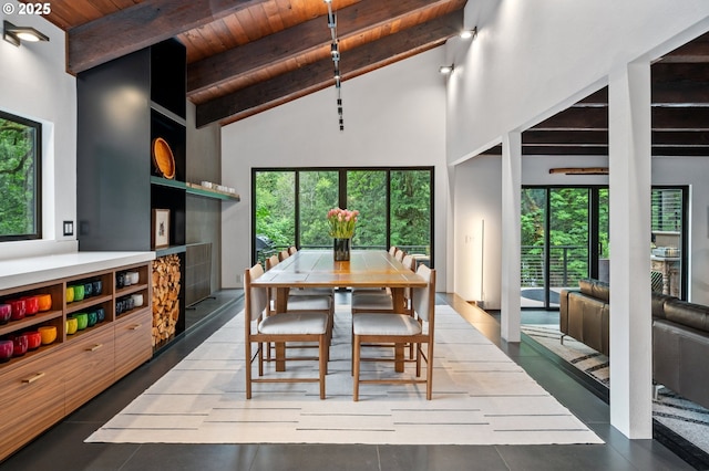 3777 Parkwood Way W, Linn, OR 97068 - dining space with wooden ceiling with exposed beams and high vaulted ceiling