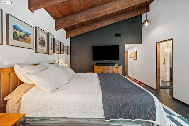 3777 Parkwood Way W, Linn, OR 97068 - bedroom with wood ceiling, finished concrete floors, and ensuite bath