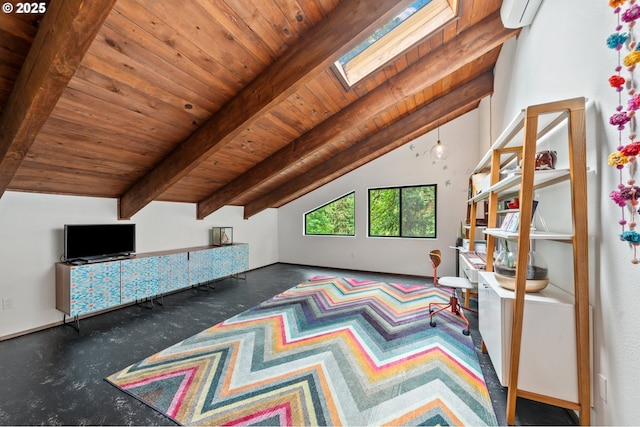 3777 Parkwood Way W, Linn, OR 97068 - additional living space with wood ceiling, a skylight, and an AC wall unit