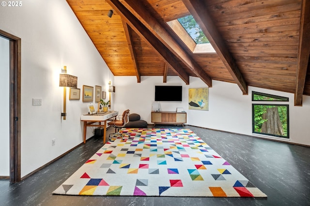 3777 Parkwood Way W, Linn, OR 97068 - rec room featuring a skylight, wooden ceiling, and baseboards