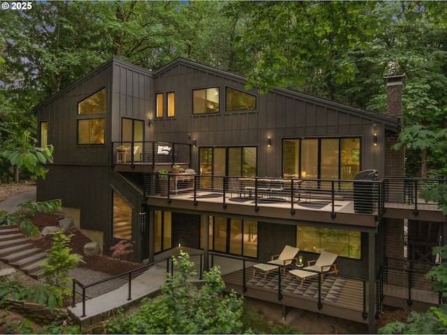 3777 Parkwood Way W, Linn, OR 97068 - back of house with a balcony and a chimney