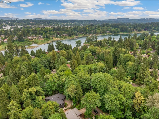 3777 Parkwood Way W, Linn, OR 97068 - aerial view of property and surrounding area featuring a water and mountain view and a forest