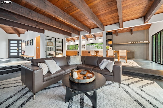 3777 Parkwood Way W, Linn, OR 97068 - living area featuring wooden ceiling with exposed beams and healthy amount of natural light
