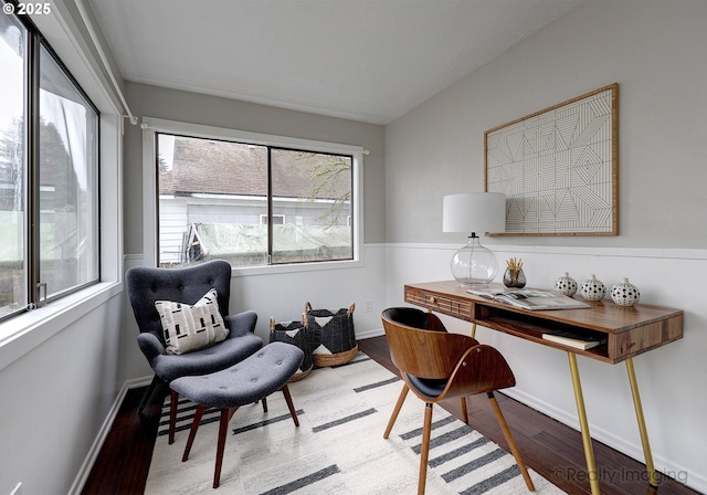 office featuring wood finished floors and baseboards