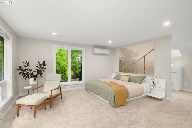 9990 SW Morrison St, Portland, OR 97225 - bedroom with a wall unit AC, recessed lighting, carpet, and baseboards