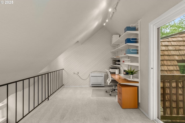 9990 SW Morrison St, Portland, OR 97225 - carpeted office featuring lofted ceiling and rail lighting
