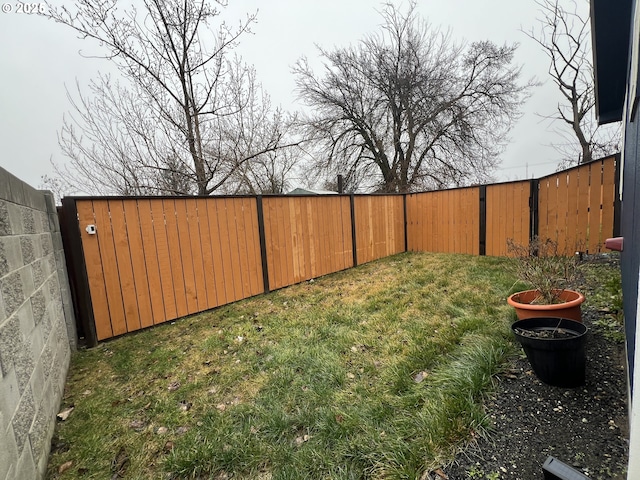 view of yard with a fenced backyard