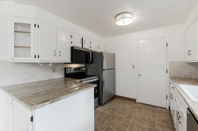 10700 NE 46th St, Vancouver, WA 98682 - kitchen featuring appliances with stainless steel finishes, white cabinets, tasteful backsplash, and glass insert cabinets