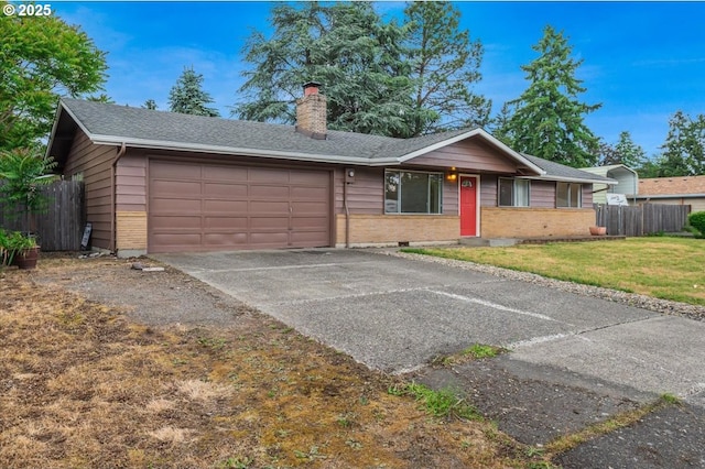 10700 NE 46th St, Vancouver, WA 98682 - ranch-style home with an attached garage, a chimney, driveway, and brick siding