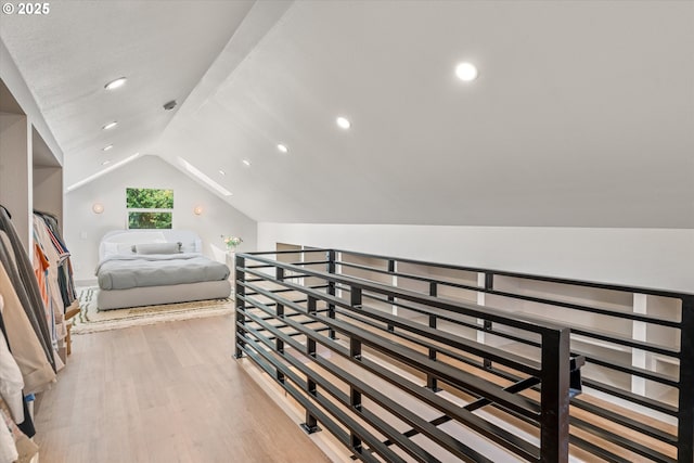 12718 SE 28th Ave, Milwaukie, OR 97222 - corridor featuring light wood-style floors, lofted ceiling, recessed lighting, and an upstairs landing