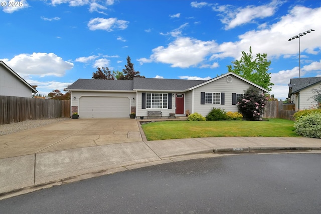 ranch-style house with a garage and concrete driveway