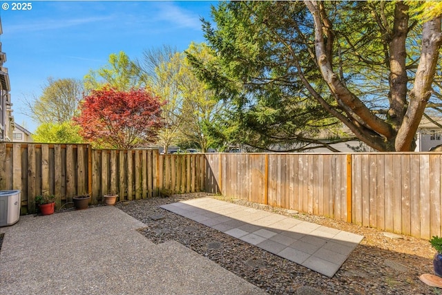 view of yard featuring a patio area and a fenced backyard
