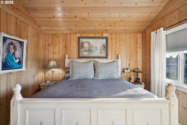 bedroom with lofted ceiling and wood ceiling