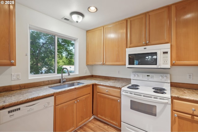 5264 NE 121st Ave Unit K67, Vancouver, WA 98682 - kitchen with white appliances, a sink, and light stone counters