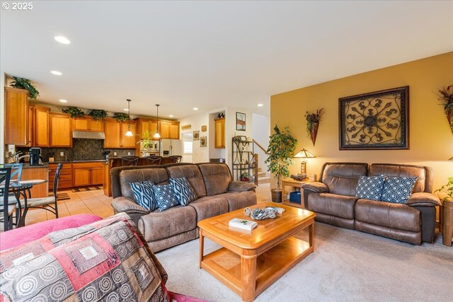 17544 SW Keystone Ct, Beaverton, OR 97007 - living room with recessed lighting and stairs