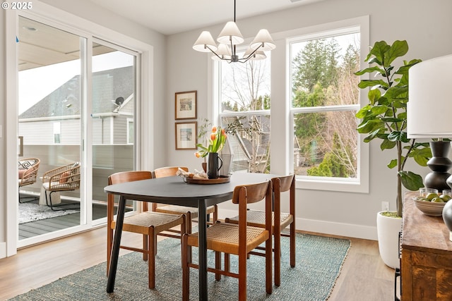 2901 NW 114th Ter, Portland, OR 97229 - dining area featuring a chandelier, light wood-style flooring, and baseboards