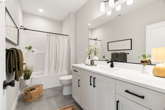 2901 NW 114th Ter, Portland, OR 97229 - full bath featuring toilet, vanity, concrete floors, shower / bath combo, and recessed lighting