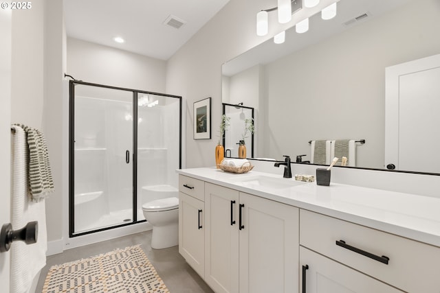 2901 NW 114th Ter, Portland, OR 97229 - full bathroom with toilet, vanity, a stall shower, concrete floors, and recessed lighting