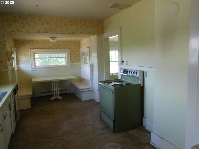 84105 Winesap Rd, Milton-Freewater, OR 97862 - bathroom with baseboard heating, wallpapered walls, and wood finished floors