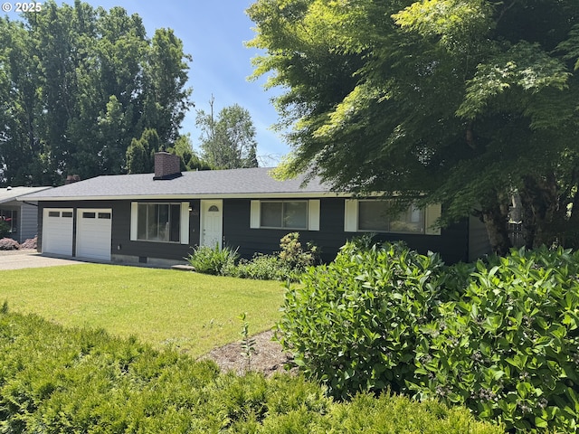 2420 Margery St, West Linn, OR 97068 - ranch-style home with an attached garage, a front yard, a chimney, and concrete driveway