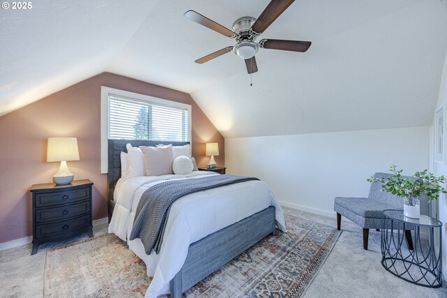 397 S 32nd St, Springfield, OR 97478 - bedroom with carpet, lofted ceiling, a ceiling fan, and baseboards