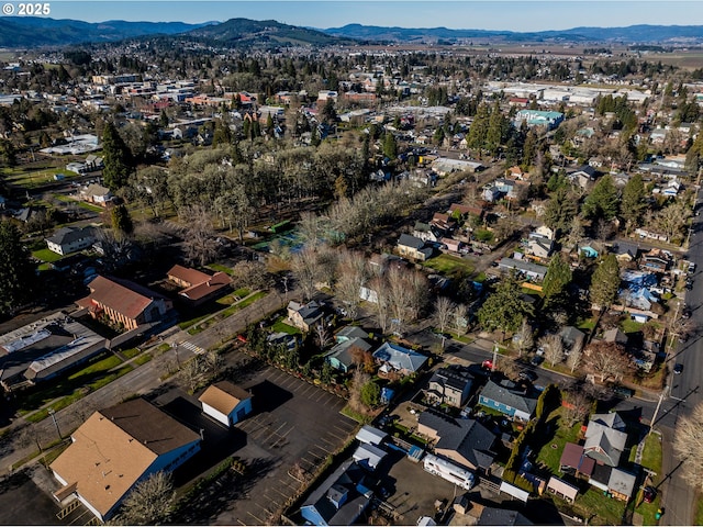 bird's eye view with a mountain view