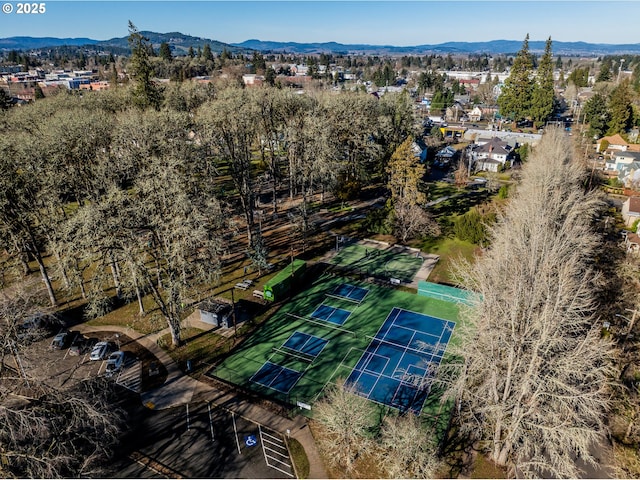 drone / aerial view featuring a mountain view