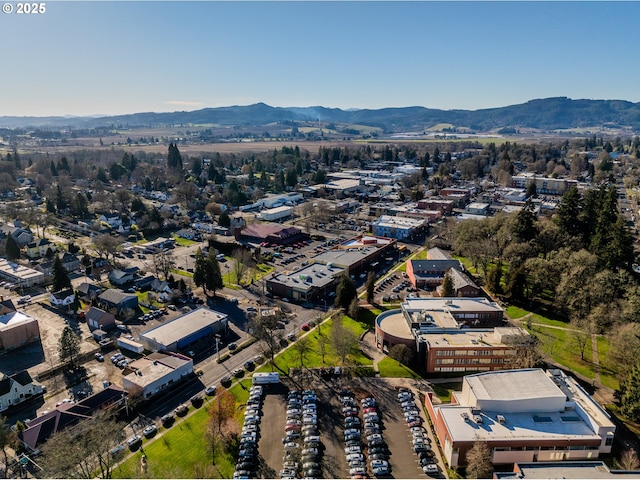 drone / aerial view with a mountain view