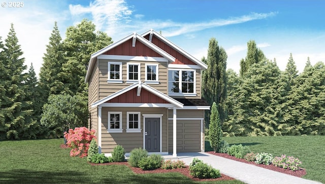 4881 Columbus Ave NE, Salem, OR 97301 - craftsman-style home with board and batten siding, a garage, a front lawn, and driveway