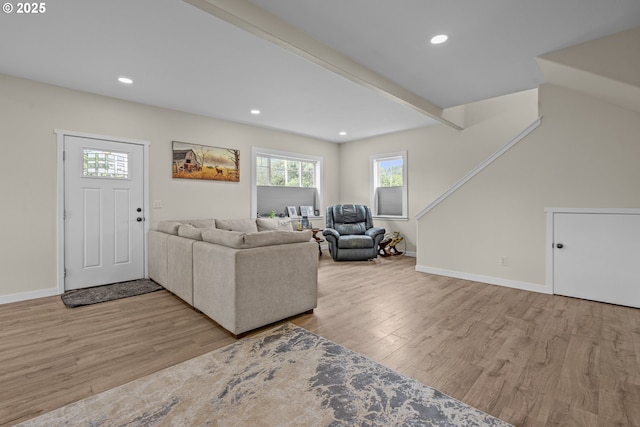 245 NE Balm St, Sheridan, OR 97378 - living area featuring wood finished floors, baseboards, and recessed lighting