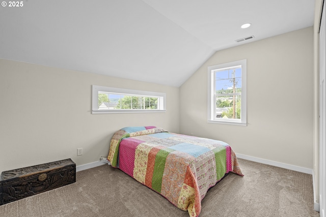 245 NE Balm St, Sheridan, OR 97378 - carpeted bedroom with multiple windows, lofted ceiling, baseboards, and recessed lighting