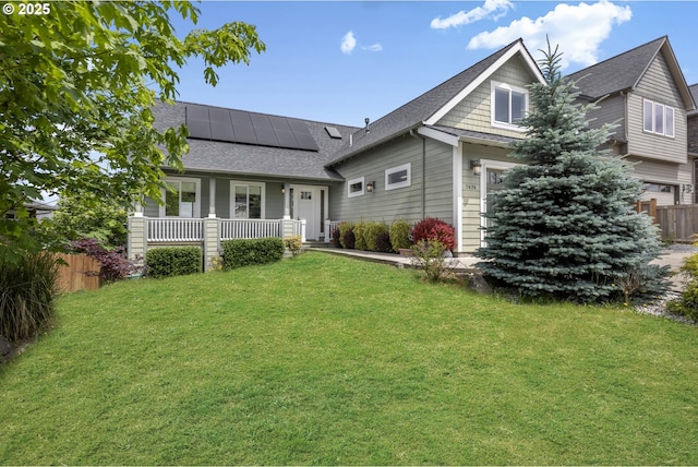 3678 Snowberry Rd, Eugene, OR 97403 - view of front facade featuring solar panels, covered porch, and a shingled roof