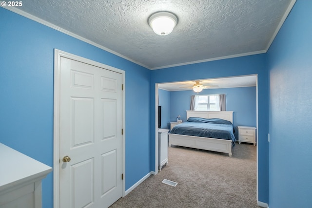 31501 Stoltz Hill Rd, Lebanon, OR 97355 - carpeted bedroom with a textured ceiling, baseboards, and ornamental molding