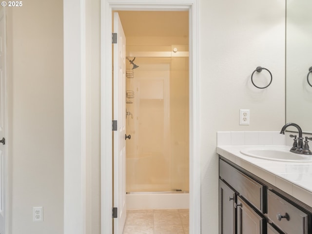 42019 NW Oak Way, Banks, OR 97106 - full bathroom featuring a stall shower, vanity, and tile patterned flooring