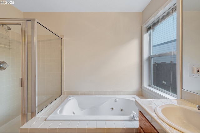 1545 NE Gertz Rd, Portland, OR 97211 - full bath with a shower stall, a tub with jets, and vanity