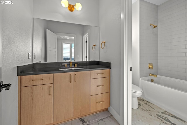 full bathroom featuring vanity, shower / bath combination, and toilet