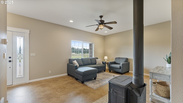 87951 Blazer Ln, Bandon, OR 97411 - living area with a ceiling fan, recessed lighting, and light colored carpet