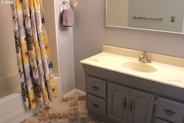 131 Mountain View Ave, Myrtle Creek, OR 97457 - bathroom with vanity and shower / bathtub combination with curtain