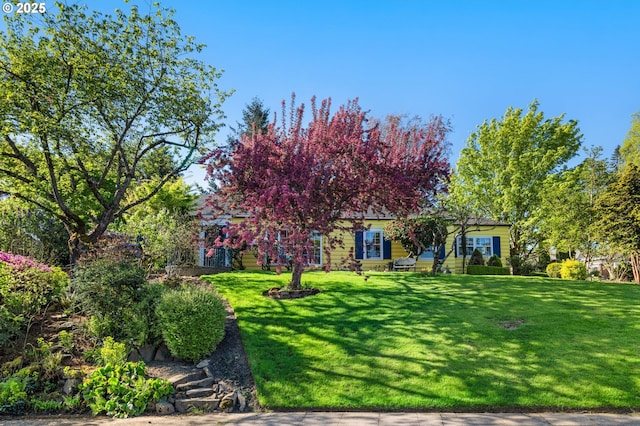 view of front of home with a front lawn
