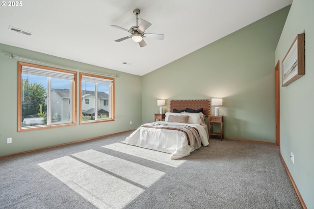 812 NW 13th Ave, Battle Ground, WA 98604 - carpeted bedroom with vaulted ceiling, baseboards, and a ceiling fan