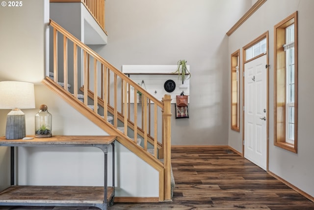 812 NW 13th Ave, Battle Ground, WA 98604 - entryway featuring wood finished floors, stairs, and baseboards