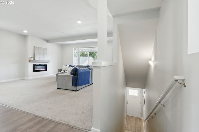 4236 E Willakenzie St, Newberg, OR 97132 - living area with wood finished floors, a glass covered fireplace, and recessed lighting