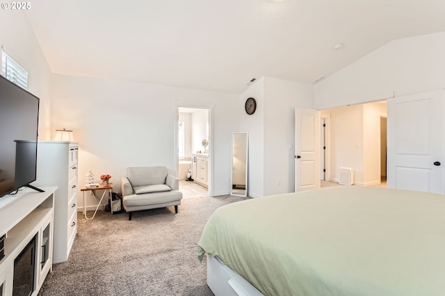 1319 S 29th Blvd, Cornelius, OR 97113 - bedroom with vaulted ceiling, light carpet, baseboards, and ensuite bathroom