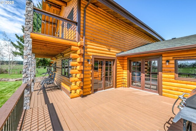 95787 Territorial Hwy, Monroe, OR 97456 - wooden deck with french doors