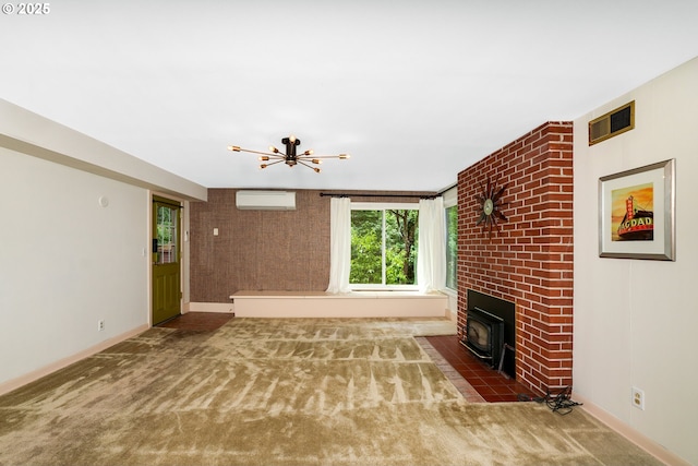 2634 SW Boundary St, Portland, OR 97239 - unfurnished living room featuring an AC wall unit, a chandelier, and carpet flooring