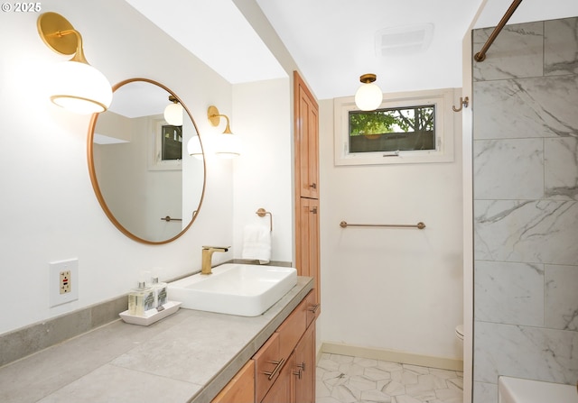 2634 SW Boundary St, Portland, OR 97239 - bathroom with vanity and marble finish floors