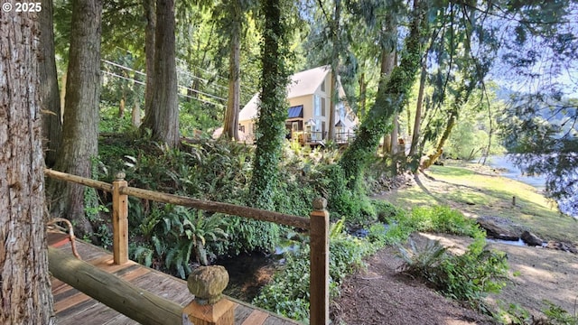 view of yard with a water view