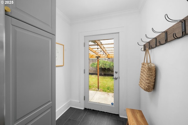 3321 NE 13th Ave, Portland, OR 97212 - entryway featuring baseboards, plenty of natural light, ornamental molding, and wood finish floors